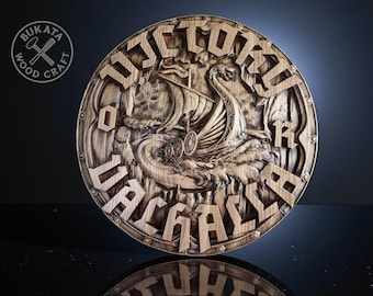 Viking Wall Art: Norse Drakkar and Shield - Natural Wood Finish
