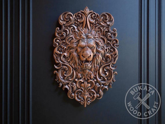 Lion Head Wall Decoration: Hand-Crafted Wood - Rustic Home Accent