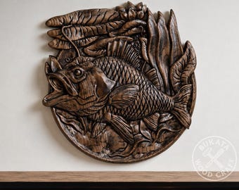 Perch Fish Wood Wall Art, Fishing Ash Wood Relief, Rustic Lake House Decor, Angler Gift, Wooden Wall Panel