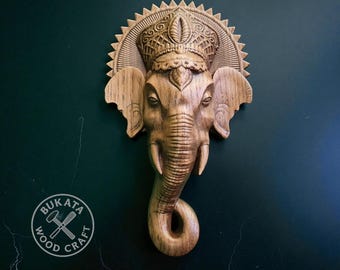 Spiritual Wooden Elephant Head, Ganesha Wall Art (Handcrafted)