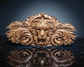 Lion Head Wood Accent: Rustic Carved Detail (Fits Cabinets & Chairs)
