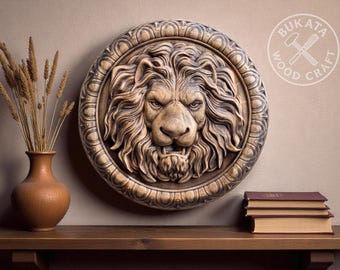 Lion Head Wall Accent - Hand-Crafted Wooden Furniture Trim