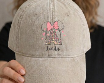 Personalized Magic Castle Hat, Custom Name Minnie Ears Baseball Cap, Disney Trip Gift for Her, Cute Women's Dad Hat, DTF Printed Vintage Cap