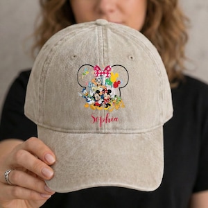 Personalized Disney Hat, Custom Name Mickey Cap, Disney Castle Baseball Cap, Disney Trip Family Hat, Vintage Washed Cotton, DTF Print