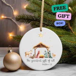 Nativity Christmas Ornament, Greatest Gift, Matthew 1:21, Ceramic Faith, Winter Decor, Christmas Gift