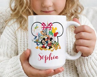 Personalized Disney Mug, Custom Minnie Mouse Castle Cup, Disney World Trip Gift, Cute Sketch Art Coffee Mug with Name, Gift for Her