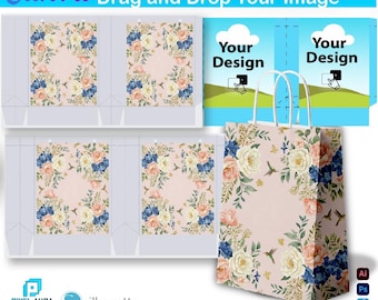 Plantilla de bolsa de regalo, plantilla editable de Canva, regalo de fiesta, bolsa de papel, plantilla de bolsa de compras, PDF, SVG, PNG