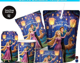 Birthday Party Favor Bundle, Canva Editable Template (Digital Download)