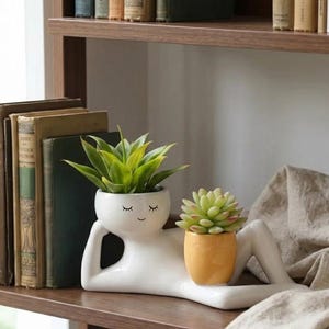 Lazy Person Face Planter Set, Cute Succulent Pot Duo