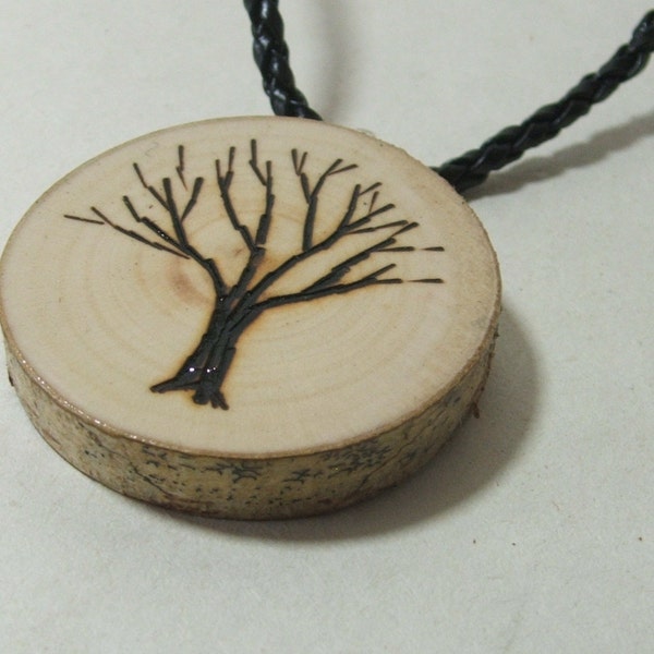 Natural Ash Tree Branch Pendant. Embellished with A Tree.