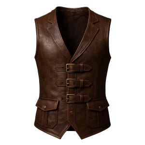 Vintage brun läder steampunk väst - spänne väst, gotisk piratkostym