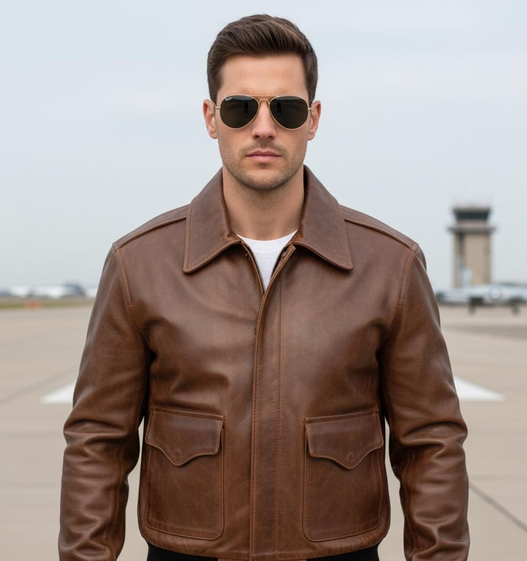 Men's A2 Aviator Tan Distressed Leather Jacket – Vintage WWII
