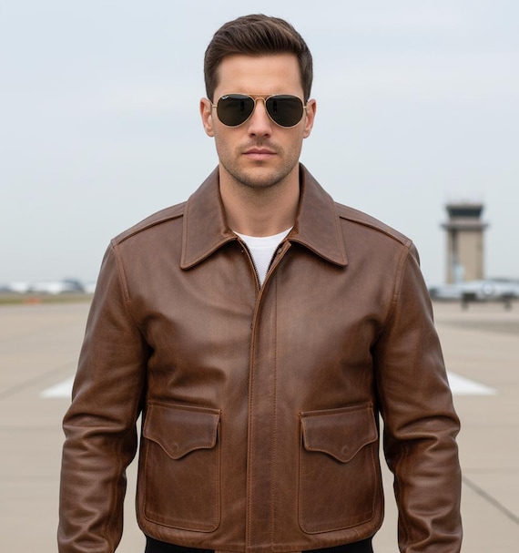 Men's A2 Aviator Tan Distressed Leather Jacket – Vintage WWII
