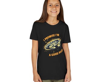 I Promise I'm a Good Pilot Youth Tee | Spaceship Graphic, Kids Flight Shirt