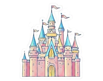 Pastel Fairytale Castle Kiss-Cut Sticker | Vinyl Sticker