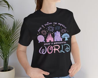What a Wonderful World T-Shirt | pastel theme park skyline, fireworks, travel vibes