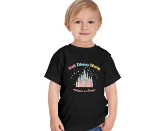Walt Disney World Castle Believe in Magic Toddler Tee | Pastel Castle Kids Shirt