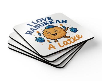 I Love Hanukkah A Latke Cork Coaster, Hanukkah Latke Menorah Dreidel Holiday
