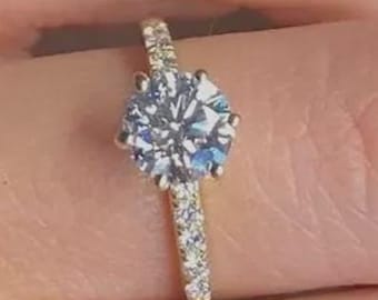 Anello di fidanzamento con moissanite rotonda da 3,00 ct, fascia con alone nascosto, anello nuziale solitario