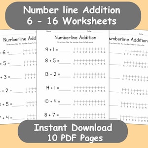 Number Line Addition 6–16 Worksheets | 10 Printable Maths Sheets