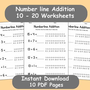 Number Line Addition 10–20 Worksheets | 10 Printable Maths Sheets