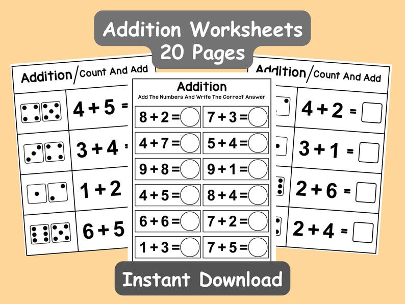 Addition Worksheets | Count and Add to 20, Early Maths (printable PDF ...