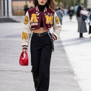 Customized Women’s Varsity Jacket – Crop Letterman Jacket with Patches-Unique Gift for Your Girlfriend