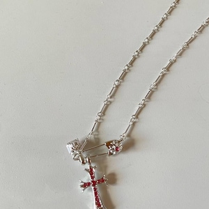 Chrome heart safety pin necklace - Etsy 日本