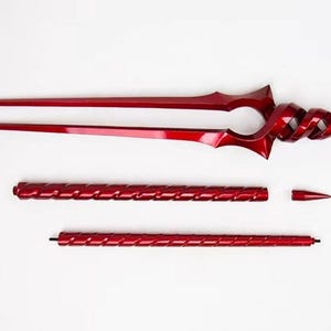 Handcrafted Spear of Longinus Replica, Double Helix Design, Metallic Red Finish Prop