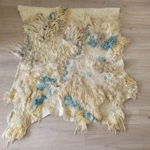 Wool wall hanging 'Blue monday' art piece by wet felting technique 70" x 63"