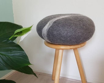 Felted pebble stone- Grey felted stone rock boulder pebble pillow or pouf