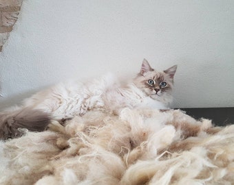 Sheepskin cat bed or mat hand felted and cruelty free - Celia