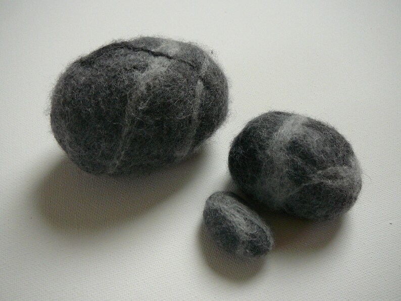 Soft Stone Set of 3 Grey Felted Stone Rock Boulder Pebble Etsy