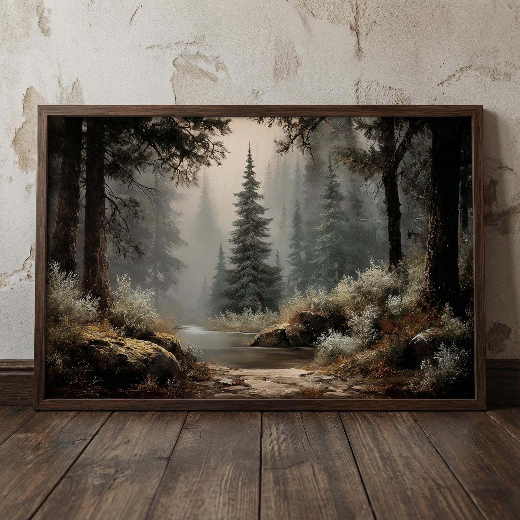 Misty Forest Wall Art, Moody Forest Wall Art, Dark Academia Decor ...