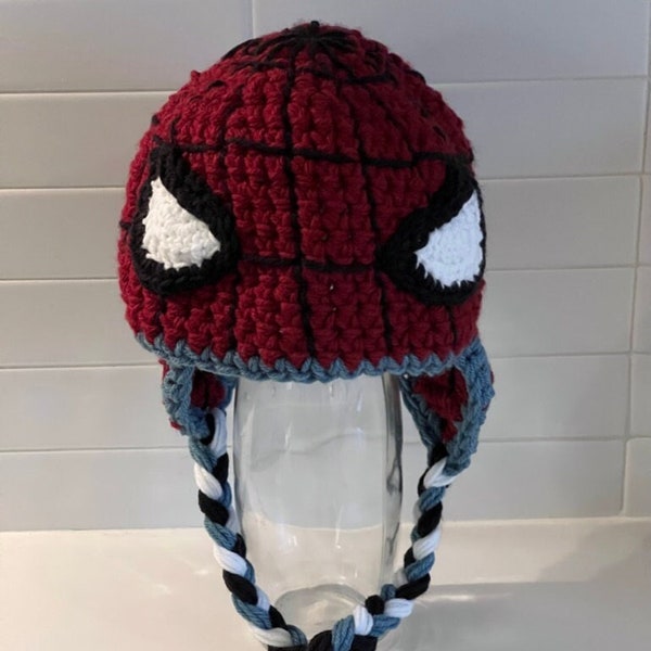 Spider-Man earflap hat crochet pattern