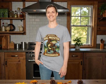 Big Mouth Bassquatch Fishing T-Shirt | Sasquatch Humor Tee for Anglers