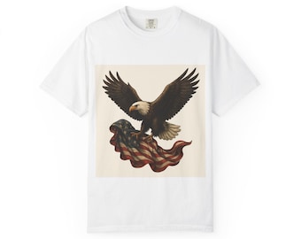 Camiseta con la bandera estadounidense, camiseta con estampado de águila en algodón hilado en anillo, tallas S-4XL
