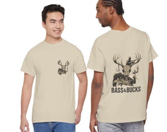 Maglietta da caccia e pesca con teschio di cervo Bass & Bucks / Regalo rustico per gli amanti della natura
