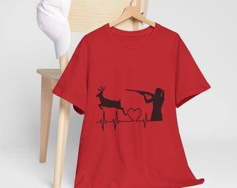Maglietta con silhouette di cacciatore e stampa ECG, regalo per cacciatori.