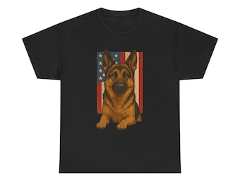 Patriotic German Shepherd T-Shirt Gift, American Flag K9 Design