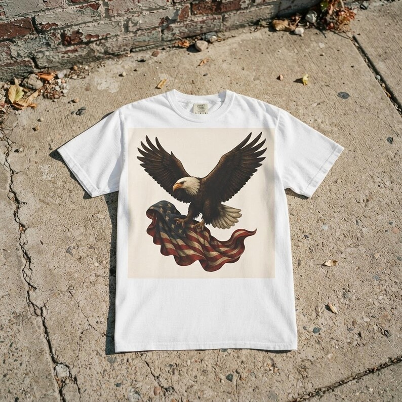 American Flag Shirt, Vintage Eagle Graphic Tee for Patriotic Wear shown in an AI-generated listing photo