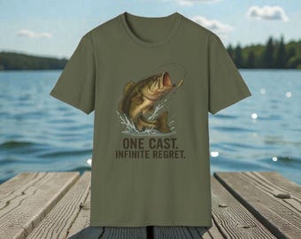 Maglietta grafica per la pesca al black bass, regalo con maglietta One Cast Infinite Regret