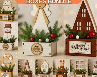 65+ Files 3D Christmas Decorative Box SVG Bundle, Layered Wooden Laser Cut Boxes, Merry Xmas Quote & Reindeer Display Files for Glowforge