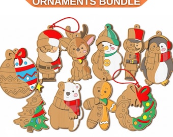 10+ Files Christmas Paintable Ornament SVG Bundle, Laser Cut Wooden Blank Patterns, Kids DIY Tree Hangers for Glowforge & Cricut