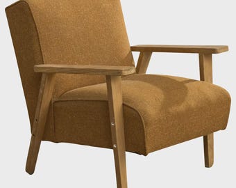Poltrona d'accento in stile Mid-Century Modern, poltrona lounge imbottita, poltrona in legno, poltrona da lettura retrò, poltrona da soggiorno, comoda seduta realizzata a mano