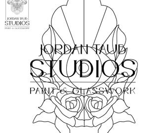 Stained Glass Pattern - Hamsa with Roses