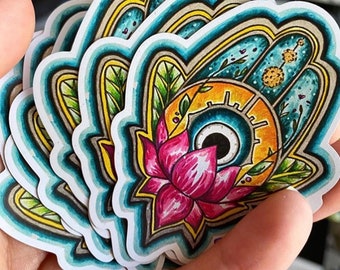 3 Pack Pink Lotus Hamsa - Sticker