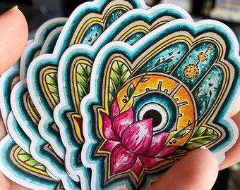 Pink Lotus Hamsa - Sticker PACK