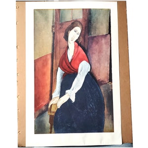 Amedeo Modigliani Portrait of Jeanne Hebuterne in Red Shawl Fine Art Print Lithograph Serigraph Large 24 x 15 Paper Size 28 x 18