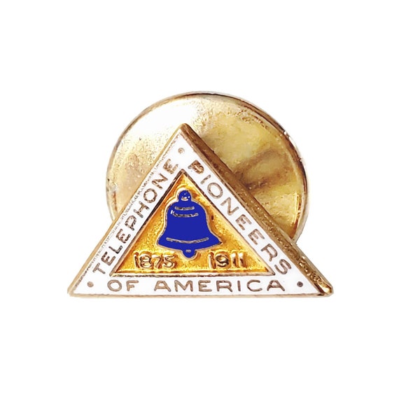 Bell Telephone Pioneers of America 1875-1911 Pin Triangle 1/10 10K GF Balfour Company Bell System Service Pin Clutch Back Pinback